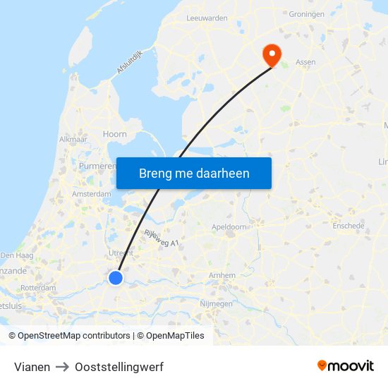 Vianen to Ooststellingwerf map