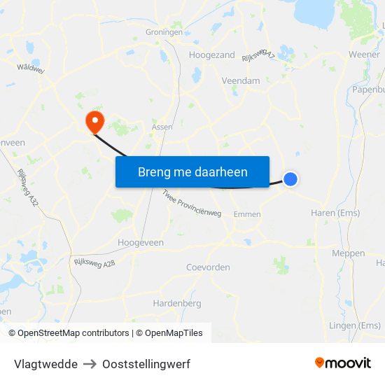 Vlagtwedde to Ooststellingwerf map