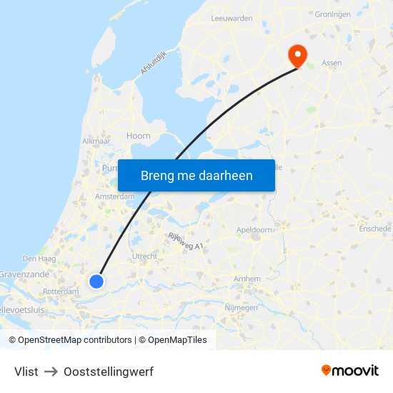 Vlist to Ooststellingwerf map