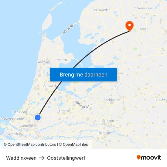 Waddinxveen to Ooststellingwerf map