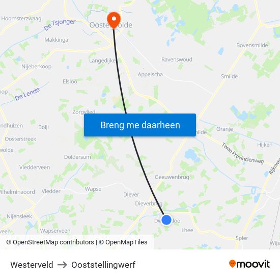 Westerveld to Ooststellingwerf map