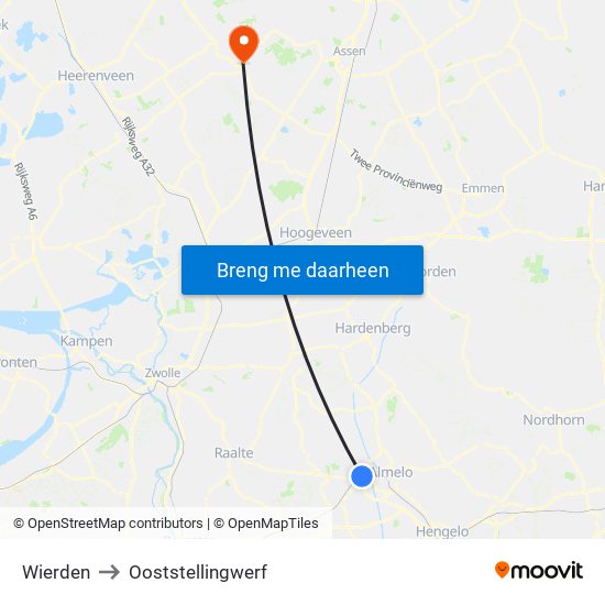 Wierden to Ooststellingwerf map