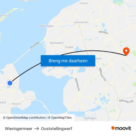 Wieringermeer to Ooststellingwerf map