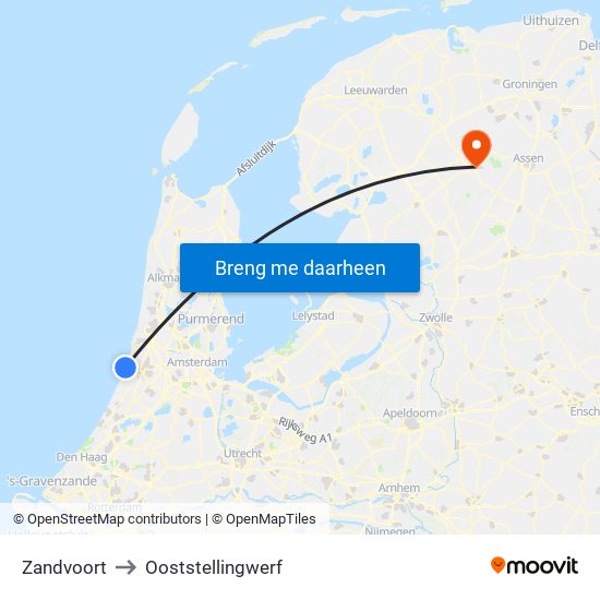 Zandvoort to Ooststellingwerf map