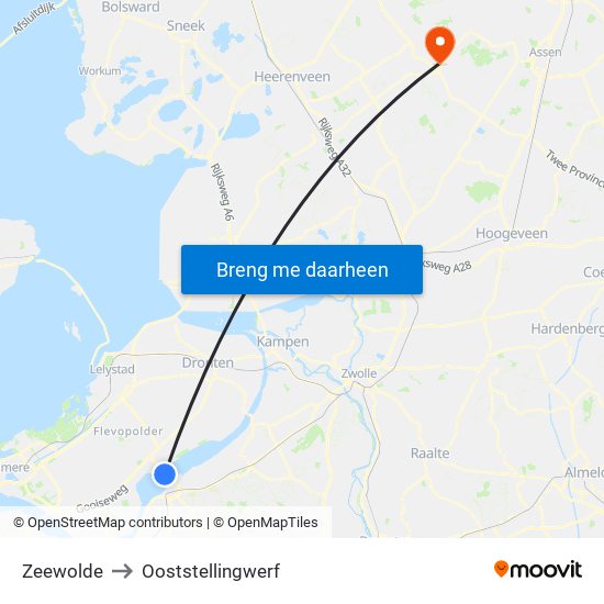 Zeewolde to Ooststellingwerf map