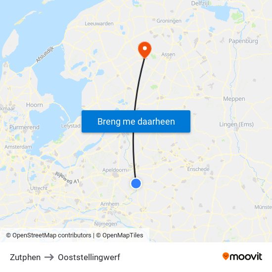 Zutphen to Ooststellingwerf map