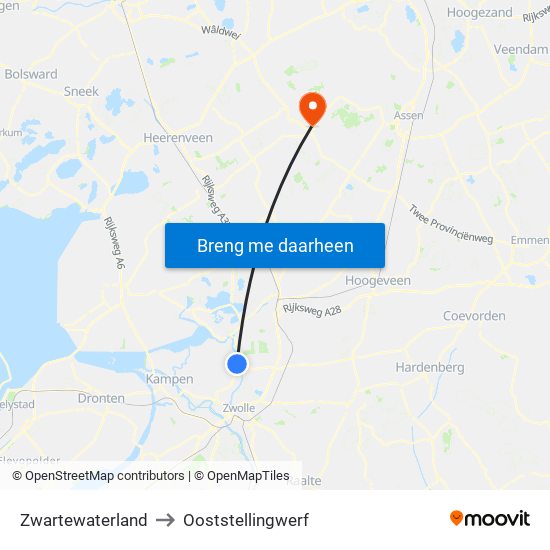 Zwartewaterland to Ooststellingwerf map