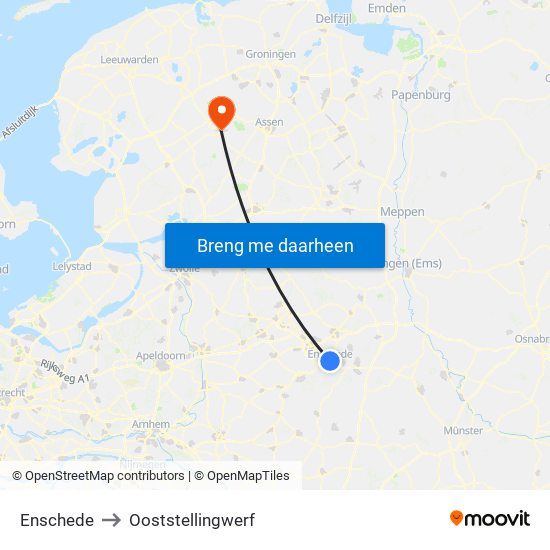 Enschede to Ooststellingwerf map