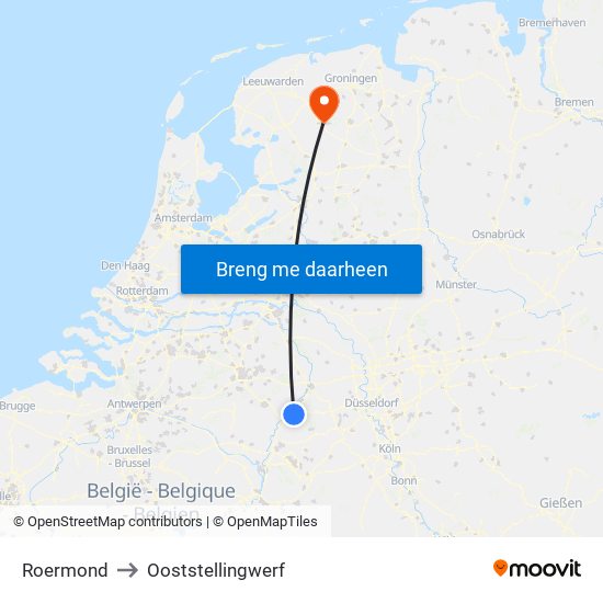 Roermond to Ooststellingwerf map