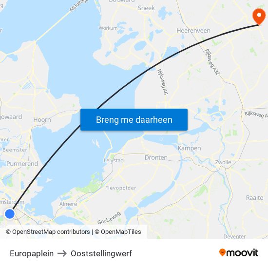 Europaplein to Ooststellingwerf map