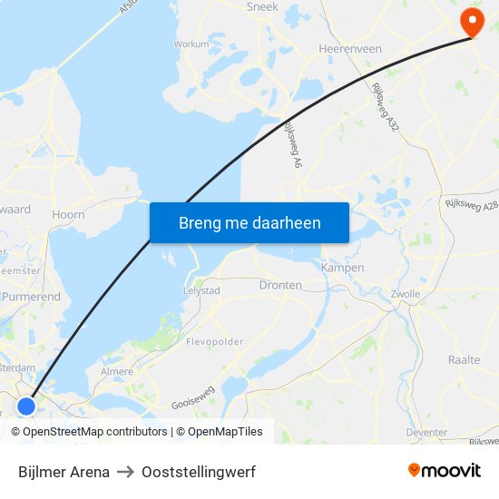 Bijlmer Arena to Ooststellingwerf map