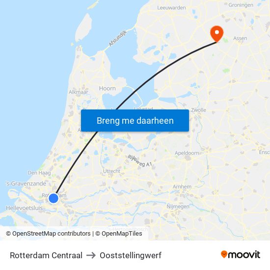 Rotterdam Centraal to Ooststellingwerf map