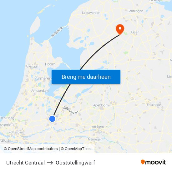 Utrecht Centraal to Ooststellingwerf map