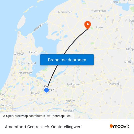 Amersfoort Centraal to Ooststellingwerf map