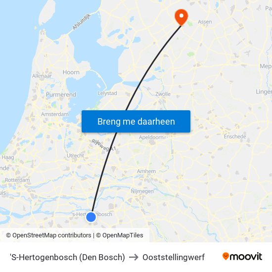 'S-Hertogenbosch (Den Bosch) to Ooststellingwerf map