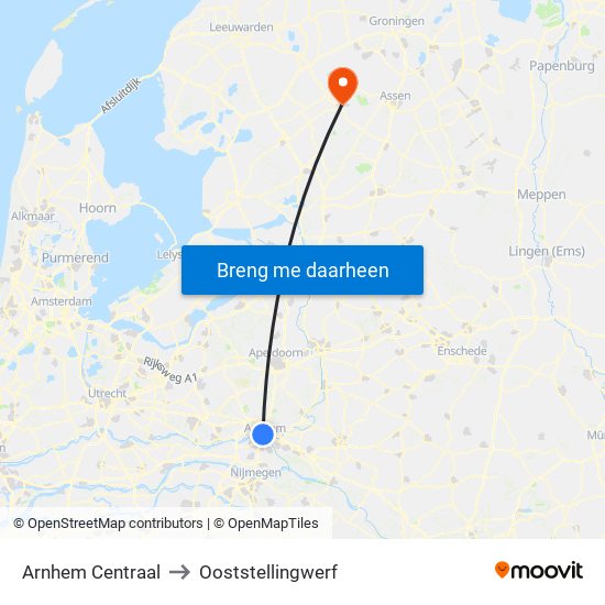 Arnhem Centraal to Ooststellingwerf map