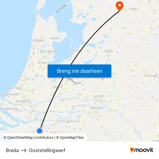 Breda to Ooststellingwerf map