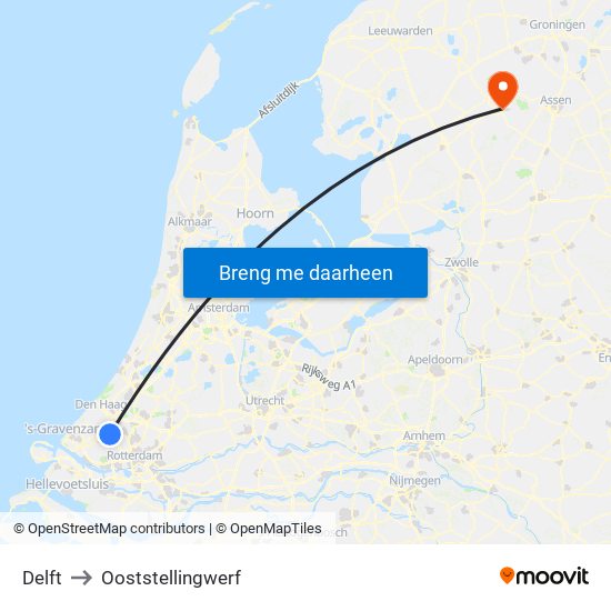 Delft to Ooststellingwerf map