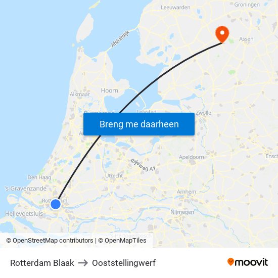 Rotterdam Blaak to Ooststellingwerf map