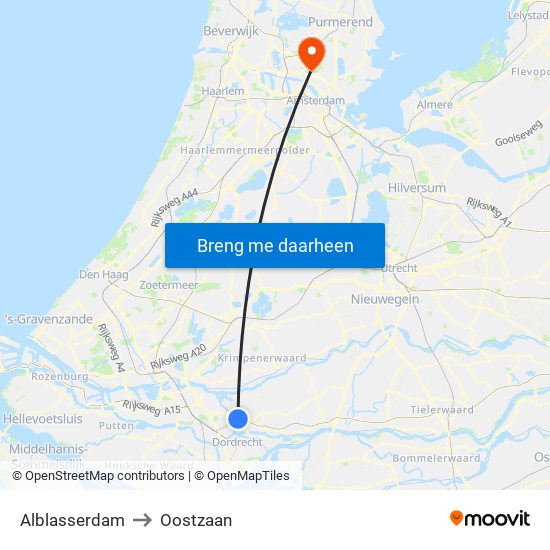 Alblasserdam to Oostzaan map