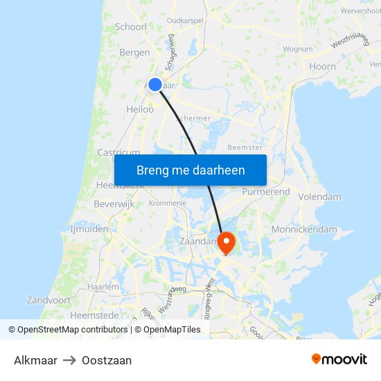 Alkmaar to Oostzaan map