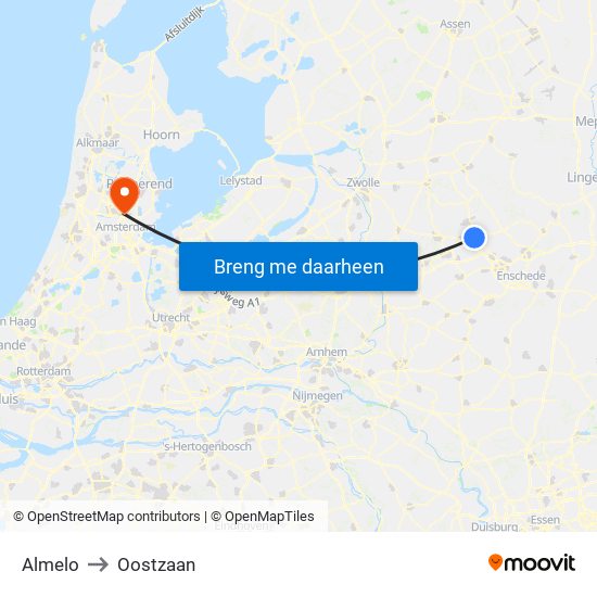 Almelo to Oostzaan map
