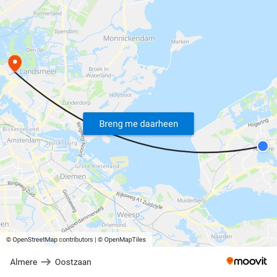 Almere to Oostzaan map