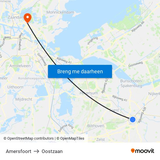 Amersfoort to Oostzaan map