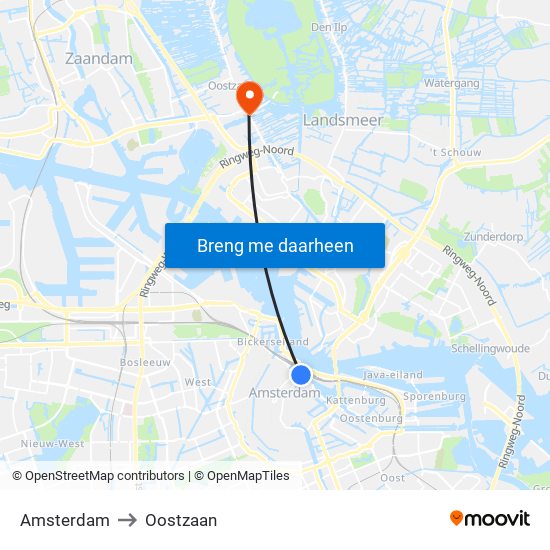 Amsterdam to Oostzaan map