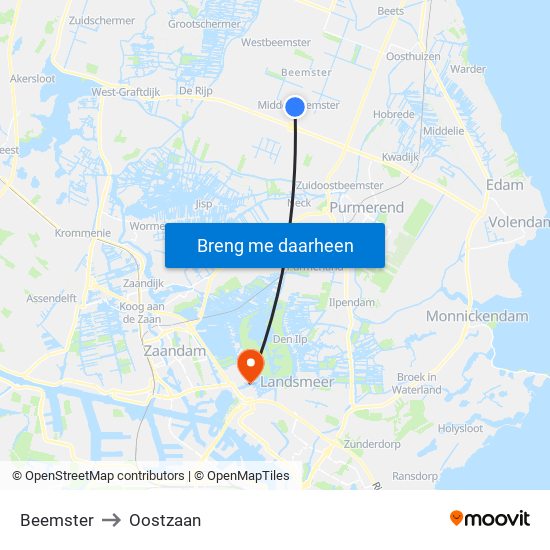 Beemster to Oostzaan map