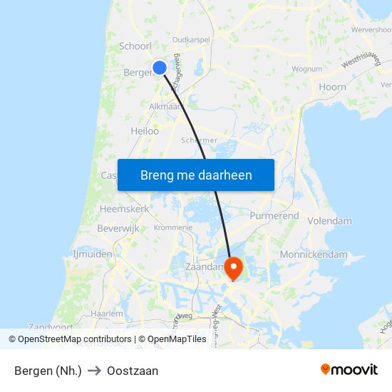 Bergen (Nh.) to Oostzaan map