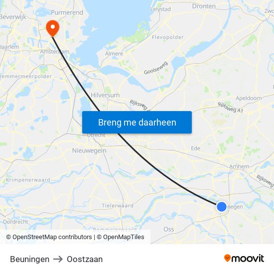 Beuningen to Oostzaan map