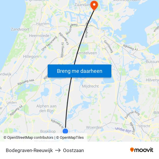 Bodegraven-Reeuwijk to Oostzaan map