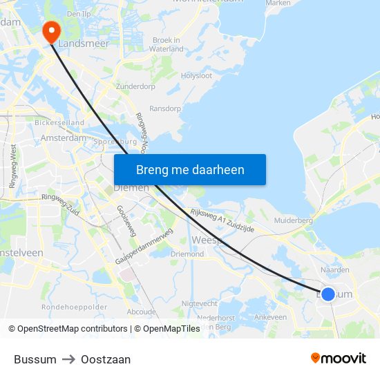 Bussum to Oostzaan map