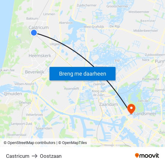Castricum to Oostzaan map