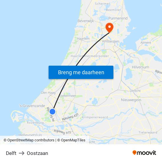 Delft to Oostzaan map