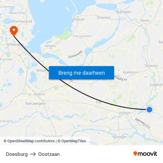 Doesburg to Oostzaan map