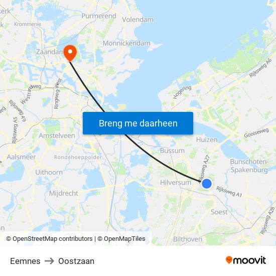 Eemnes to Oostzaan map