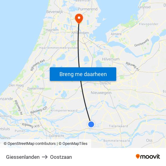 Giessenlanden to Oostzaan map