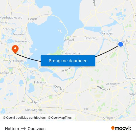 Hattem to Oostzaan map