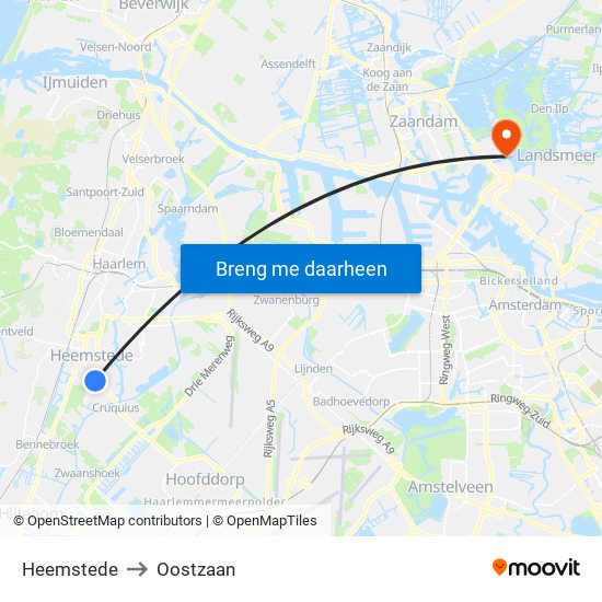 Heemstede to Oostzaan map