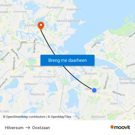 Hilversum to Oostzaan map