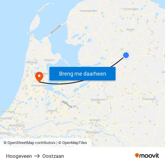 Hoogeveen to Oostzaan map