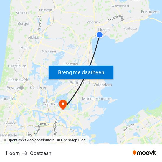 Hoorn to Oostzaan map