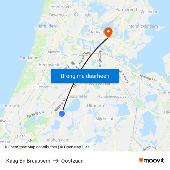 Kaag En Braassem to Oostzaan map