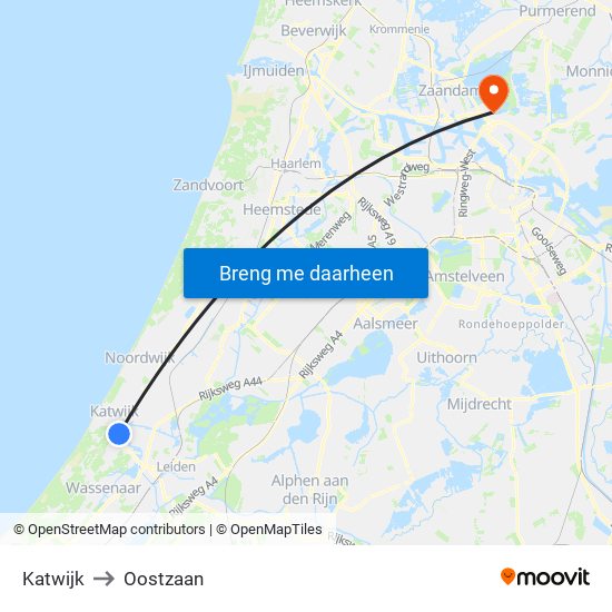 Katwijk to Oostzaan map