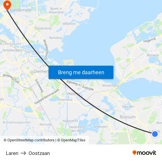 Laren to Oostzaan map