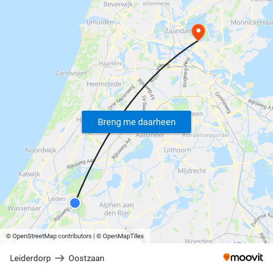 Leiderdorp to Oostzaan map