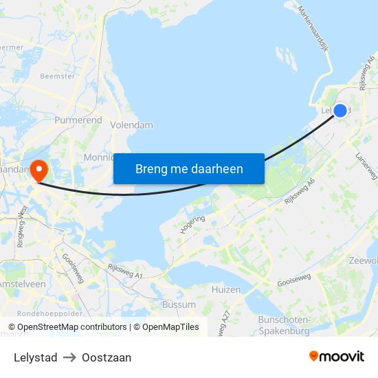 Lelystad to Oostzaan map