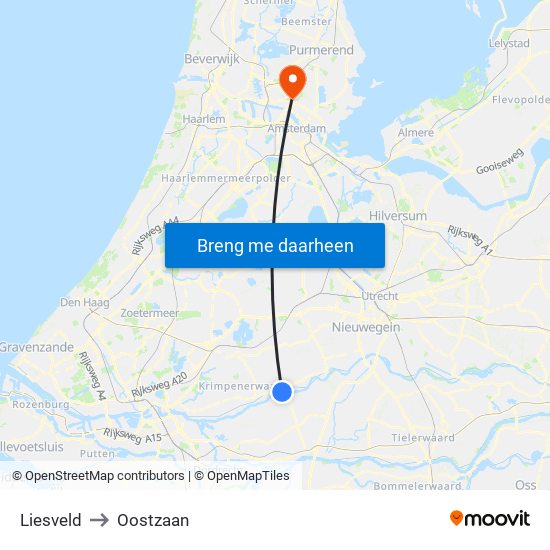 Liesveld to Oostzaan map